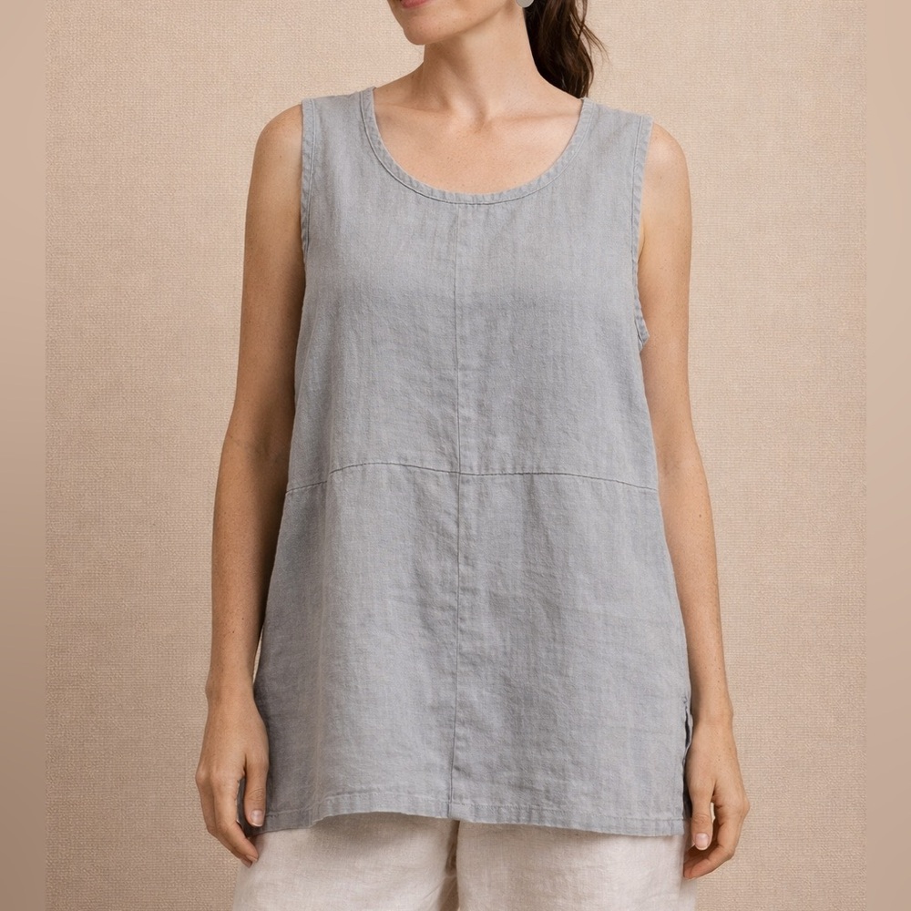 FLAX Linen Tank Top M Gray Sleeveless Boxy Tunic Made in Lithuania Minimal